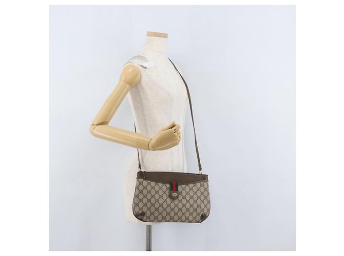 Borsa a Spalla Gucci GG Supreme Web Sherry Line PVC Beige 904 02 026 Auth 172873 - vista 22