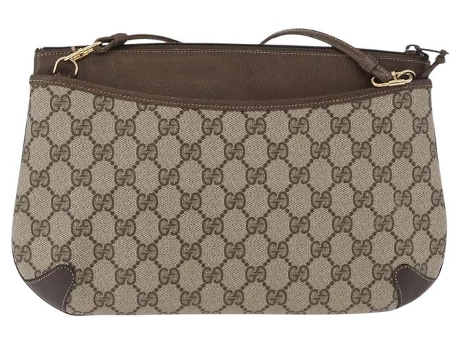 Borsa a Spalla Gucci GG Supreme Web Sherry Line PVC Beige 904 02 026 Auth 172873 - vista 3