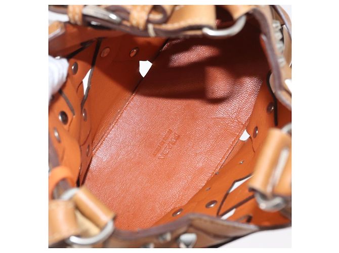 PRADA Borsa a Spalla con Borchie in Pelle Plastica Marrone Argento Auth 172906SAV - vista 10