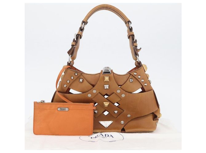 PRADA Borsa a Spalla con Borchie in Pelle Plastica Marrone Argento Auth 172906SAV - vista 12