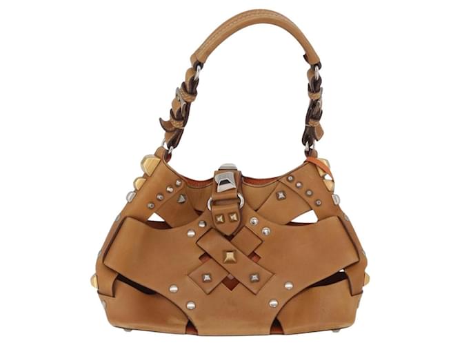 PRADA Borsa a Spalla con Borchie in Pelle Plastica Marrone Argento Auth 172906SAV - vista 2