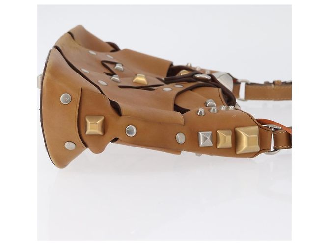 PRADA Borsa a Spalla con Borchie in Pelle Plastica Marrone Argento Auth 172906SAV - vista 3