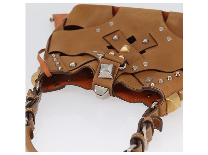 PRADA Borsa a Spalla con Borchie in Pelle Plastica Marrone Argento Auth 172906SAV - vista 5