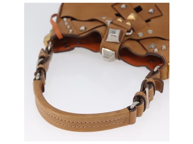 PRADA Borsa a Spalla con Borchie in Pelle Plastica Marrone Argento Auth 172906SAV - vista 6