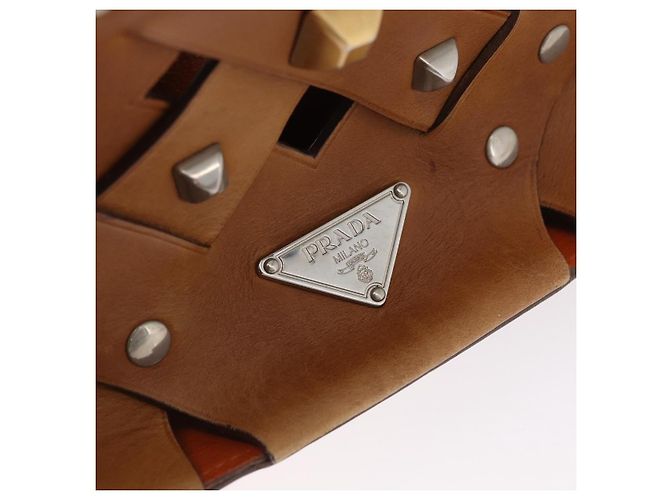 PRADA Borsa a Spalla con Borchie in Pelle Plastica Marrone Argento Auth 172906SAV - vista 8