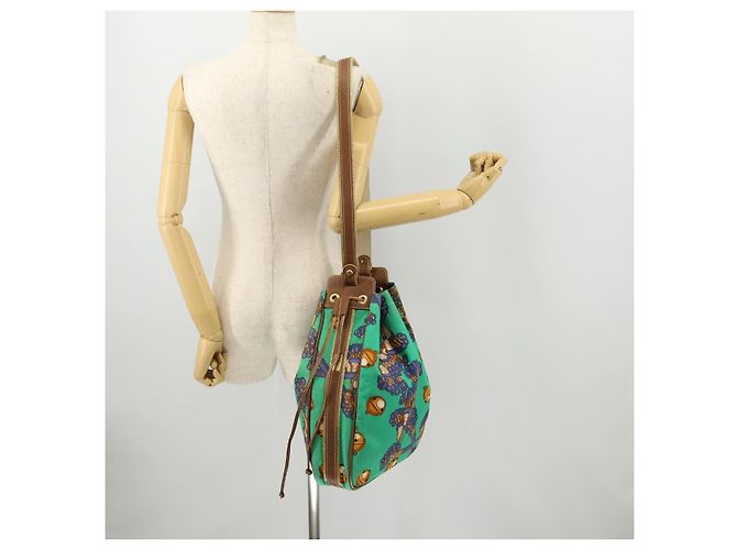 Borsa a Spalla LOEWE in Tela Verde Oro Auth BA10740 D'oro - vista 19