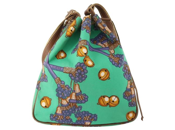 Borsa a Spalla LOEWE in Tela Verde Oro Auth BA10740 D'oro - vista 2