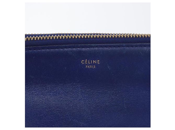 Céline Borsa a Spalla Trio Grande in Pelle Blu Oro Auth ki6539 D'oro - vista 17