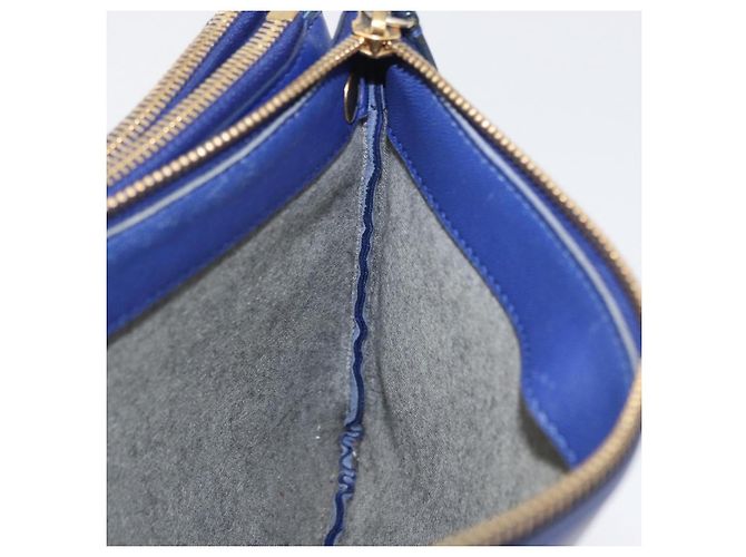 Céline Borsa a Spalla Trio Grande in Pelle Blu Oro Auth ki6539 D'oro - vista 19