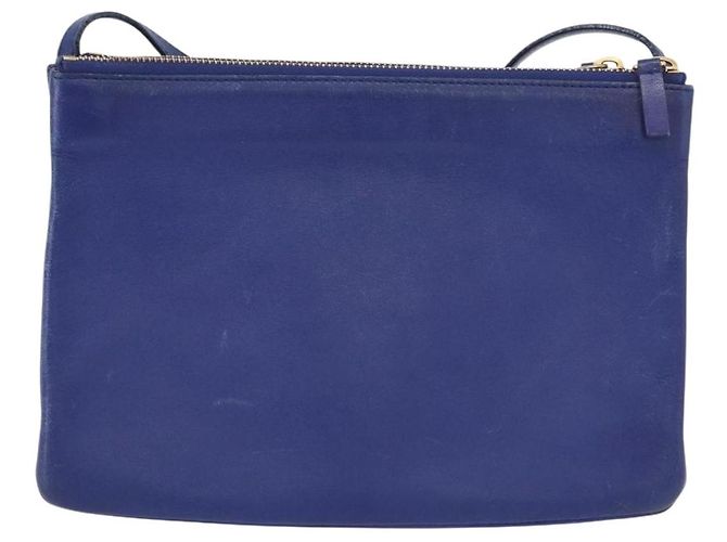 Céline Borsa a Spalla Trio Grande in Pelle Blu Oro Auth ki6539 D'oro - vista 2