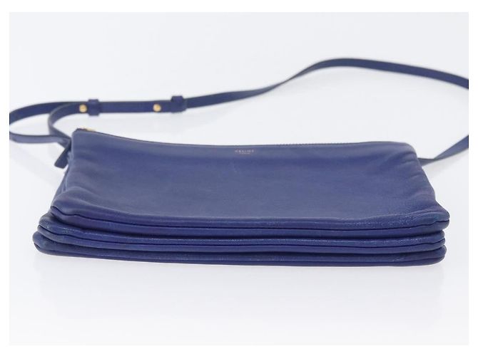 Céline Borsa a Spalla Trio Grande in Pelle Blu Oro Auth ki6539 D'oro - vista 5