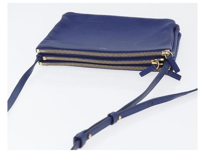 Céline Borsa a Spalla Trio Grande in Pelle Blu Oro Auth ki6539 D'oro - vista 6