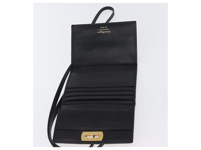 Borsa a Spalla Gancini in Pelle Oro Nero Salvatore Ferragamo Auth 173272 D'oro - vista 10