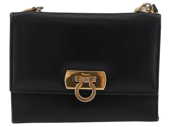 Borsa a Spalla Gancini in Pelle Oro Nero Salvatore Ferragamo Auth 173272 D'oro - vista 13