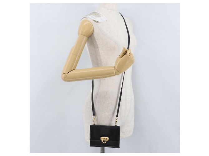 Borsa a Spalla Gancini in Pelle Oro Nero Salvatore Ferragamo Auth 173272 D'oro - vista 23