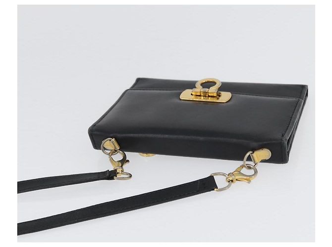 Borsa a Spalla Gancini in Pelle Oro Nero Salvatore Ferragamo Auth 173272 D'oro - vista 6