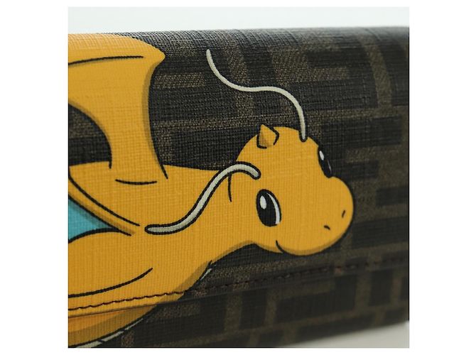 FENDI xFRGMTxPOKEMON Portafoglio a Catena in Tela Zucca Drago Nero Auth 166959SM - vista 19