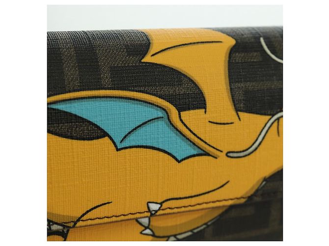 FENDI xFRGMTxPOKEMON Portafoglio a Catena in Tela Zucca Drago Nero Auth 166959SM - vista 20