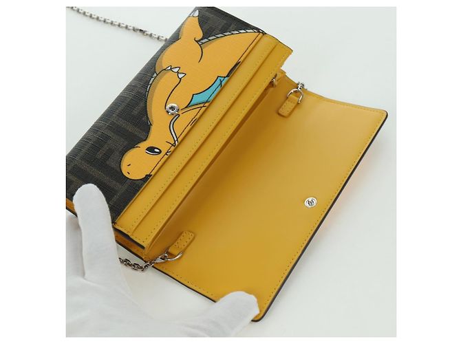 FENDI xFRGMTxPOKEMON Portafoglio a Catena in Tela Zucca Drago Nero Auth 166959SM - vista 22