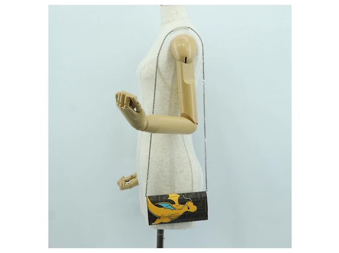 FENDI xFRGMTxPOKEMON Portafoglio a Catena in Tela Zucca Drago Nero Auth 166959SM - vista 27