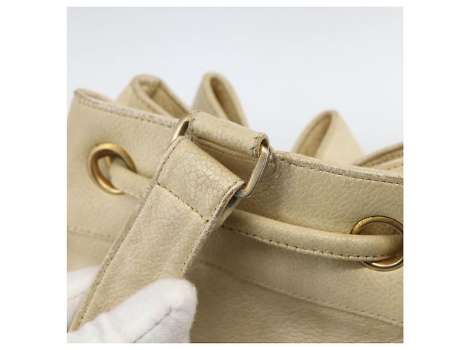 CHANEL Schultertasche aus Kaviarleder Creme Gold CC Auth BA11064 Golden Roh - Ansicht 10