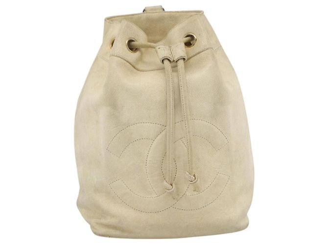CHANEL Schultertasche aus Kaviarleder Creme Gold CC Auth BA11064 Golden Roh - Ansicht 13