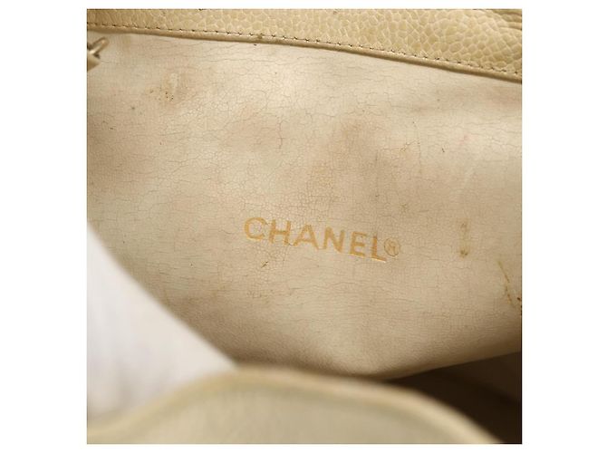 CHANEL Schultertasche aus Kaviarleder Creme Gold CC Auth BA11064 Golden Roh - Ansicht 17