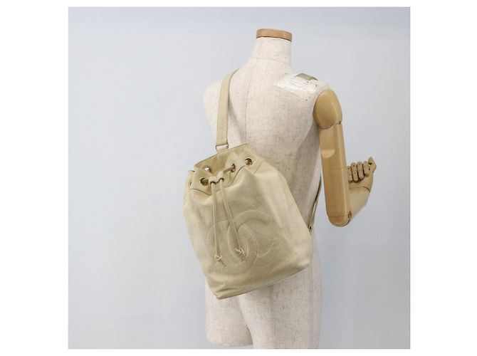 CHANEL Schultertasche aus Kaviarleder Creme Gold CC Auth BA11064 Golden Roh - Ansicht 23