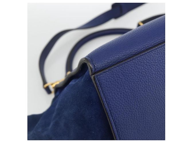 Céline Borsa a mano Trapeze CELINE in pelle scamosciata 2 in 1 blu oro Auth ka2823 D'oro - vista 10