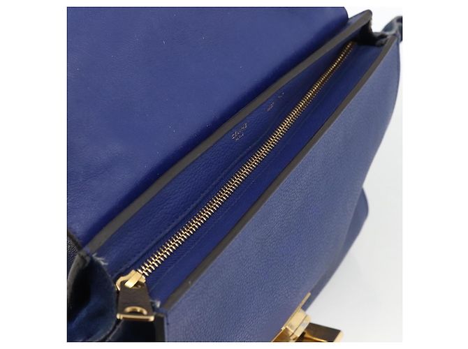 Céline Borsa a mano Trapeze CELINE in pelle scamosciata 2 in 1 blu oro Auth ka2823 D'oro - vista 11