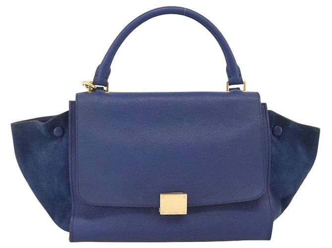 Céline Borsa a mano Trapeze CELINE in pelle scamosciata 2 in 1 blu oro Auth ka2823 D'oro - vista 13