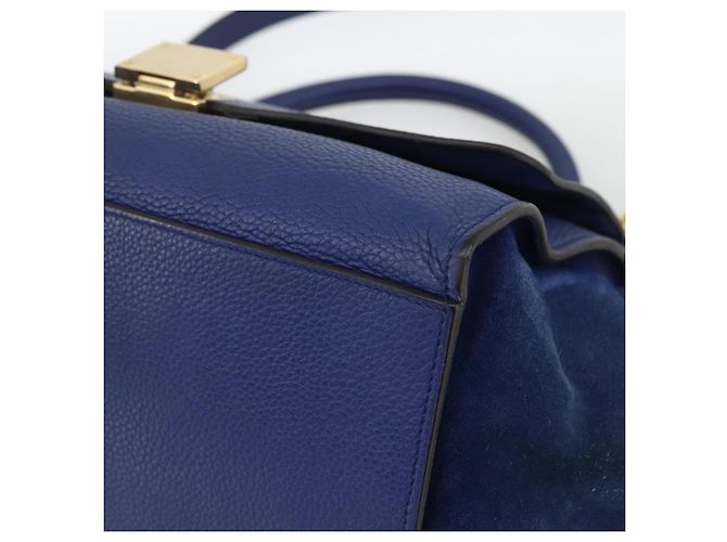 Céline Borsa a mano Trapeze CELINE in pelle scamosciata 2 in 1 blu oro Auth ka2823 D'oro - vista 15