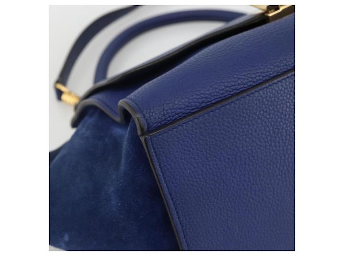 Céline Borsa a mano Trapeze CELINE in pelle scamosciata 2 in 1 blu oro Auth ka2823 D'oro - vista 16