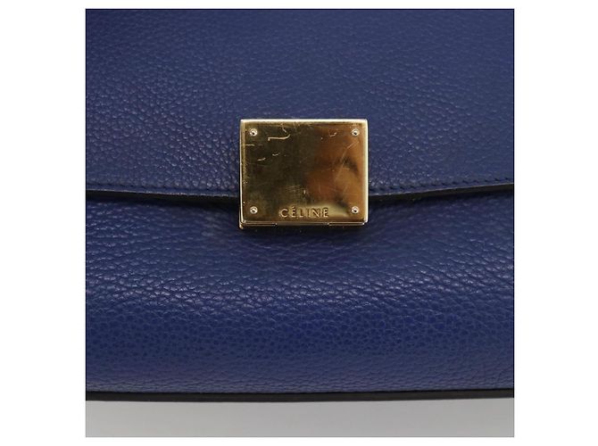 Céline Borsa a mano Trapeze CELINE in pelle scamosciata 2 in 1 blu oro Auth ka2823 D'oro - vista 18