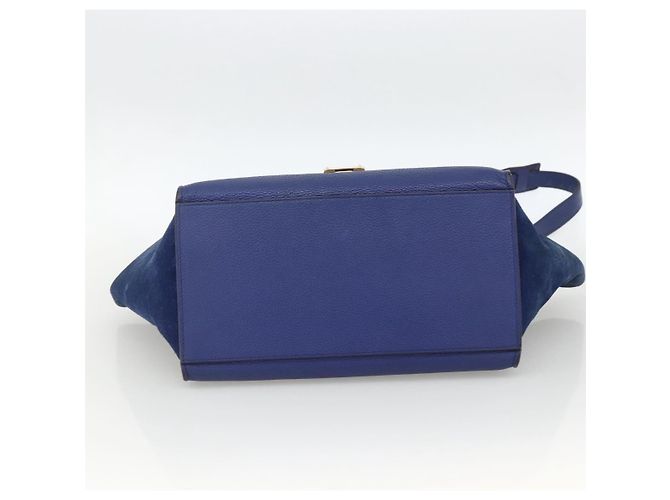 Céline Borsa a mano Trapeze CELINE in pelle scamosciata 2 in 1 blu oro Auth ka2823 D'oro - vista 5