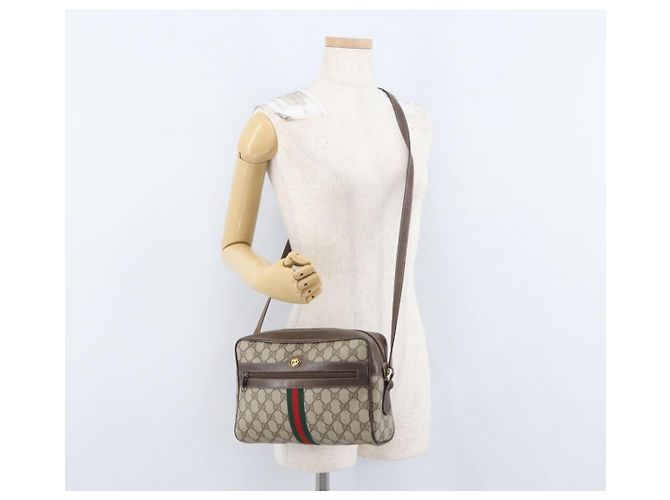 Borsa a Spalla Gucci GG Supreme Web Sherry Line PVC Beige 904 02 005 Auth ki6442 D'oro - vista 25