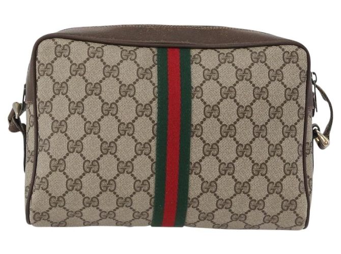 Borsa a Spalla Gucci GG Supreme Web Sherry Line PVC Beige 904 02 005 Auth ki6442 D'oro - vista 3