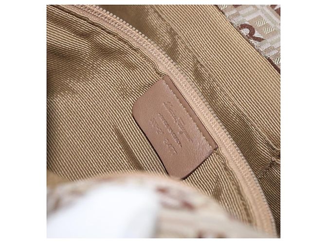 Borsa Tote Salvatore Ferragamo in tela beige oro Auth BA10067 - vista 12