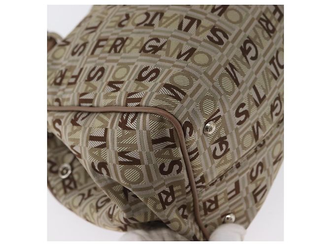 Borsa Tote Salvatore Ferragamo in tela beige oro Auth BA10067 - vista 15