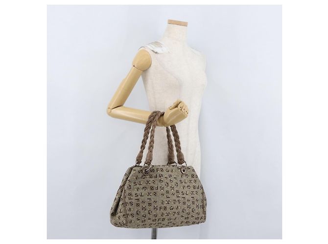 Borsa Tote Salvatore Ferragamo in tela beige oro Auth BA10067 - vista 21