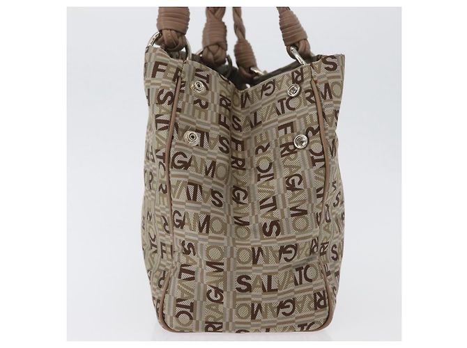Borsa Tote Salvatore Ferragamo in tela beige oro Auth BA10067 - vista 3