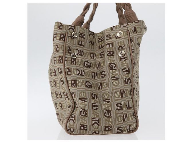 Borsa Tote Salvatore Ferragamo in tela beige oro Auth BA10067 - vista 4
