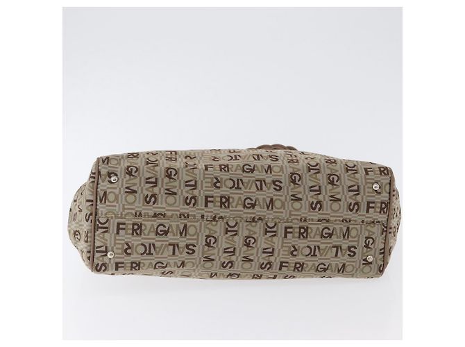 Borsa Tote Salvatore Ferragamo in tela beige oro Auth BA10067 - vista 5