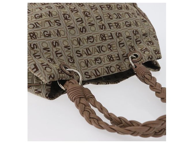 Borsa Tote Salvatore Ferragamo in tela beige oro Auth BA10067 - vista 6