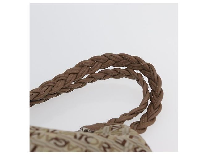 Borsa Tote Salvatore Ferragamo in tela beige oro Auth BA10067 - vista 8