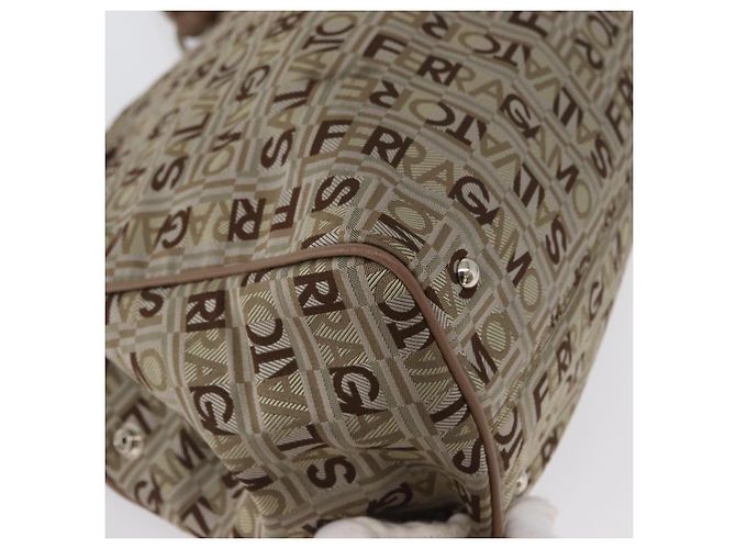 Borsa Tote Salvatore Ferragamo in tela beige oro Auth BA10067 - vista 9