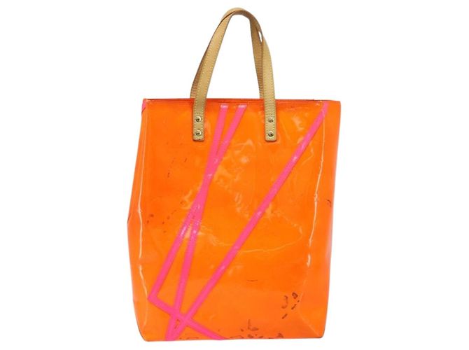 LOUIS VUITTON Sac Reade MM Monogram Vernis Fluo Orange Rose M91902 Auth LNZ356 - vue 13