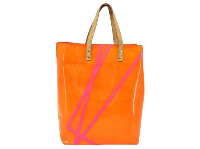 LOUIS VUITTON Sac Reade MM Monogram Vernis Fluo Orange Rose M91902 Auth LNZ356 - vue 2