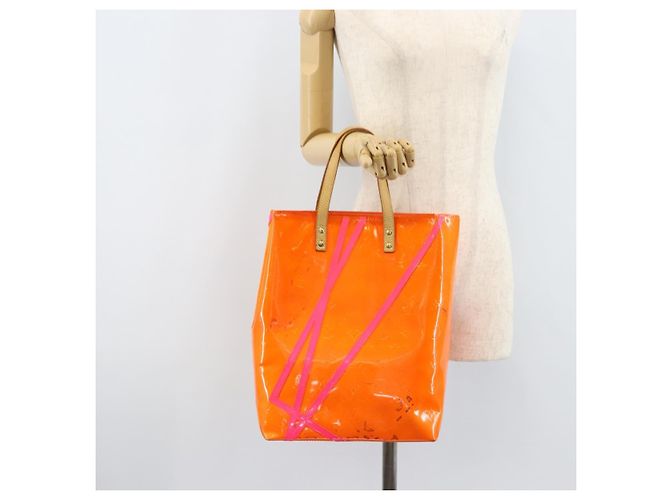 LOUIS VUITTON Sac Reade MM Monogram Vernis Fluo Orange Rose M91902 Auth LNZ356 - vue 23