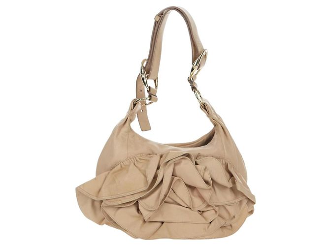 SAINT LAURENT Borsa a Spalla Pelle Beige Oro Auth 172811V D'oro - vista 13